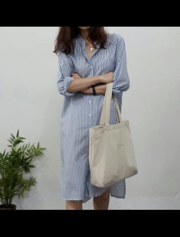 New Fall Long Dress Striped Shirt Natural Fashion 