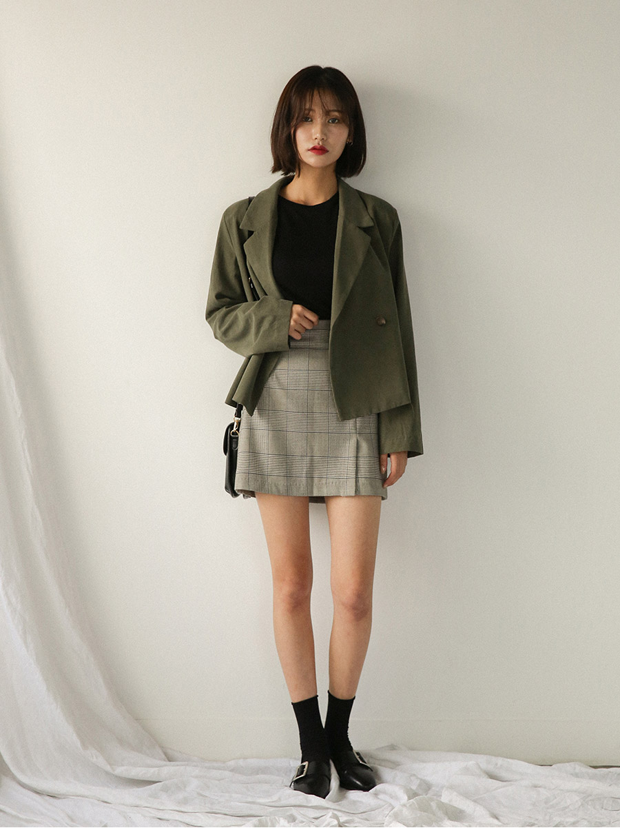 A line check mini skirt skirt short front gingham 