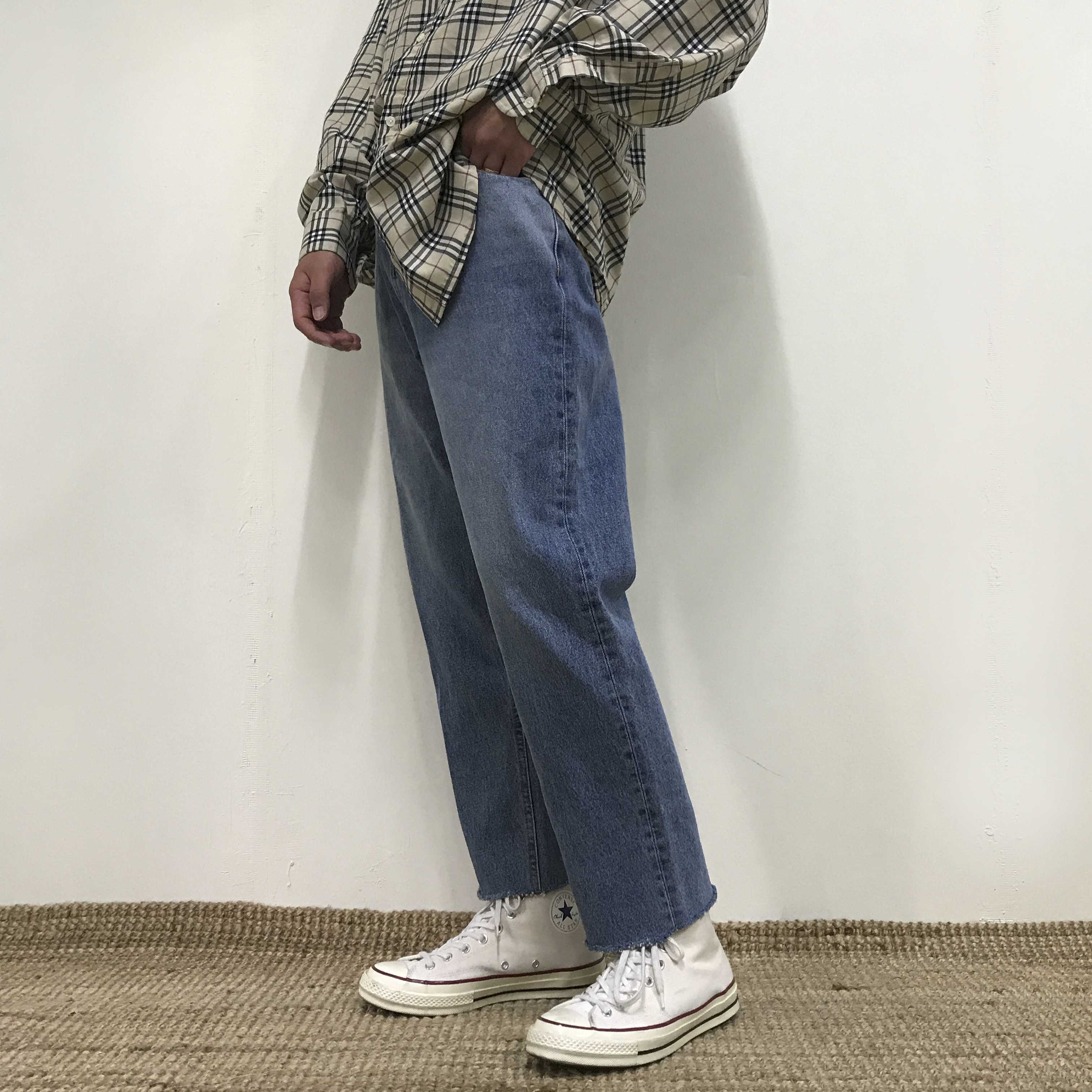 Korea Jeans Pants Crop Cutting Wide Jeans Men's