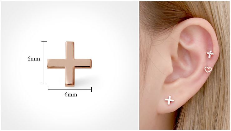 14K Gold Pins Moon, Heart, Cross, Star Earrings 14