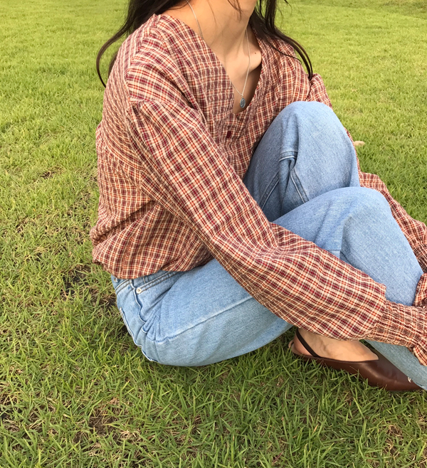 Women Blouses Wearing Delayed Autumn Red Check Blo