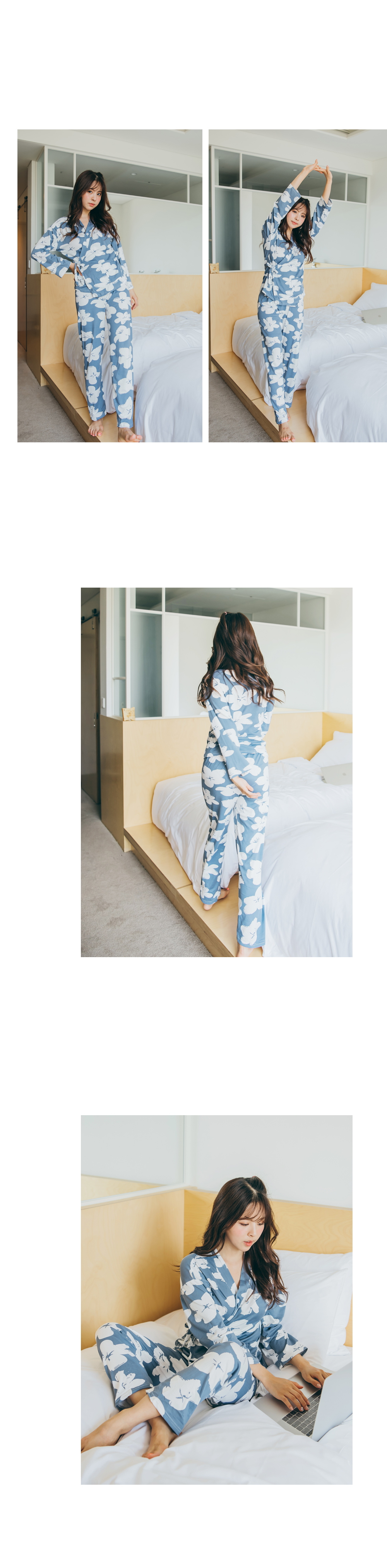 New Sky Blue Flower Yukata long sleeved pajamas