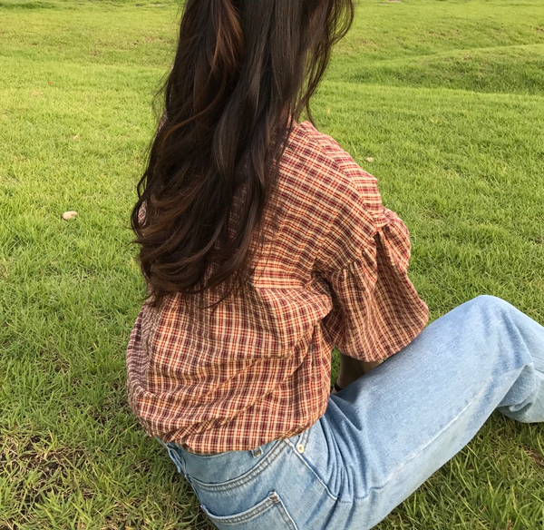 Women Blouses Wearing Delayed Autumn Red Check Blo