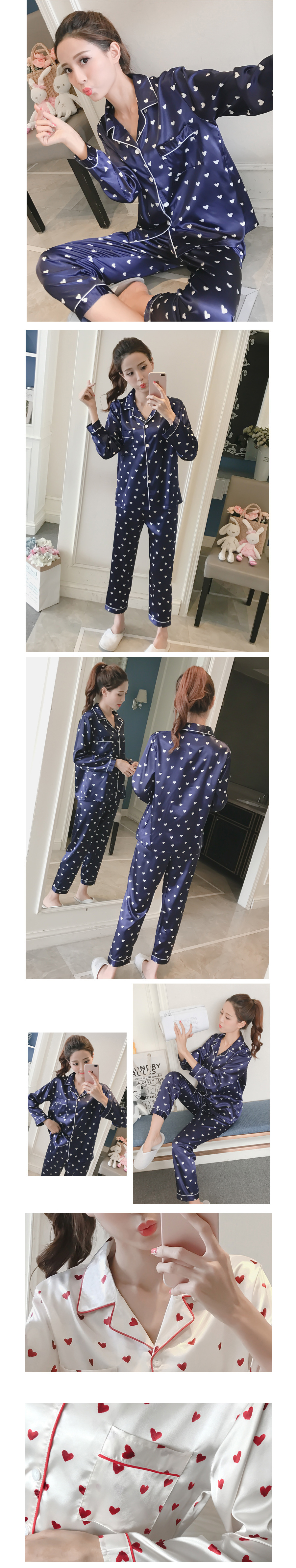 New Imported Heart Pajamas 2color Silk Home Womens
