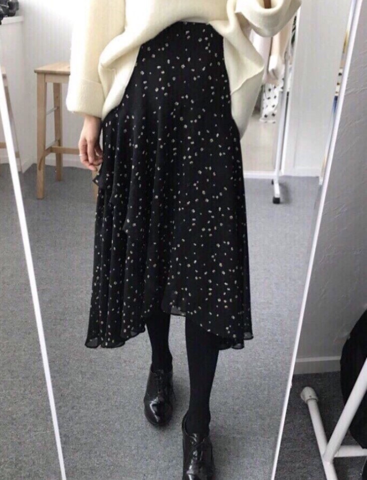 Flower pattern Chiffon Unisex Skirt Long Coordinat