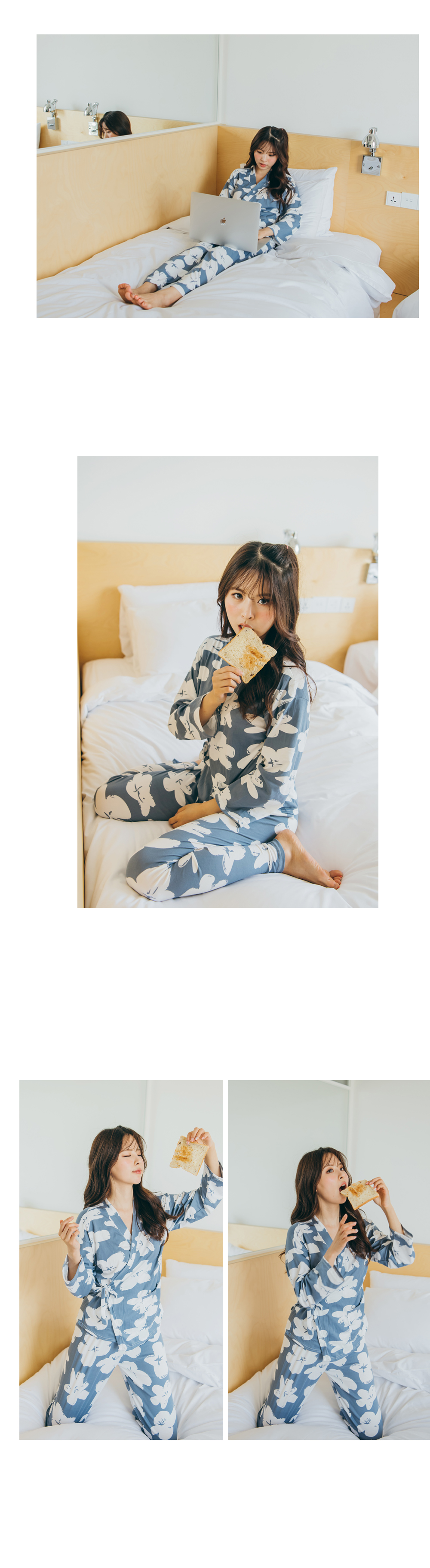 New Sky Blue Flower Yukata long sleeved pajamas