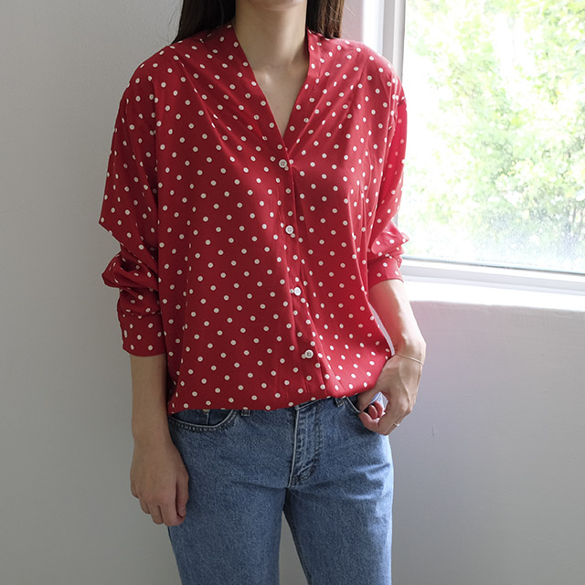 NEW FASHION LADY GIRL Blouse V-neck dot blouse