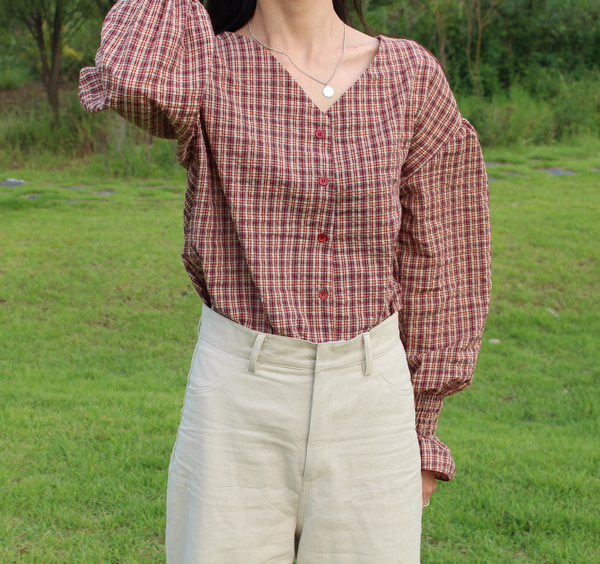 Women Blouses Wearing Delayed Autumn Red Check Blo