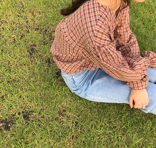 Women Blouses Wearing Delayed Autumn Red Check Blo