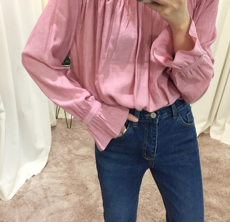NEW FASHION LADY GIRL Blouse Pleated Neck Sleeved 
