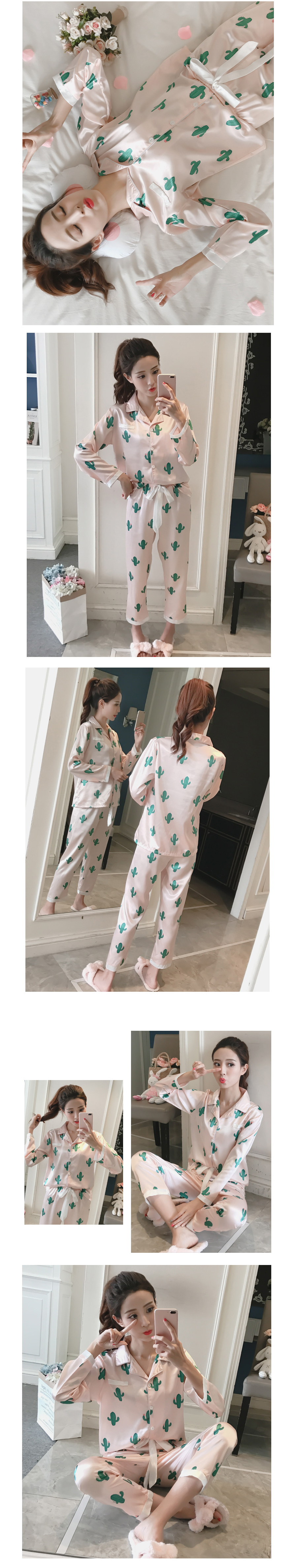 New imported cactus pajamas 2color silk honeymoon 