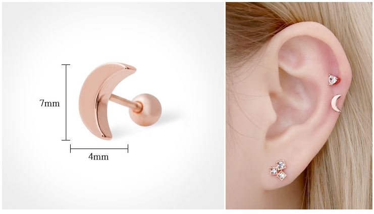 14K Gold Pins Moon, Heart, Cross, Star Earrings 14