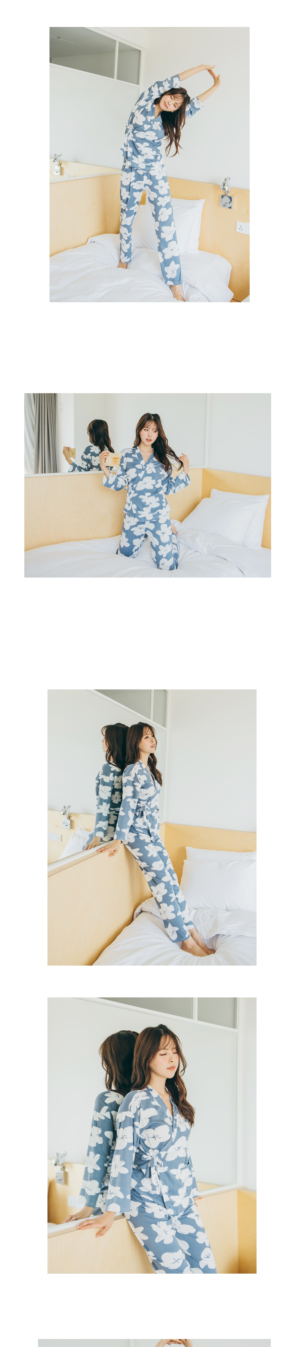 New Sky Blue Flower Yukata long sleeved pajamas