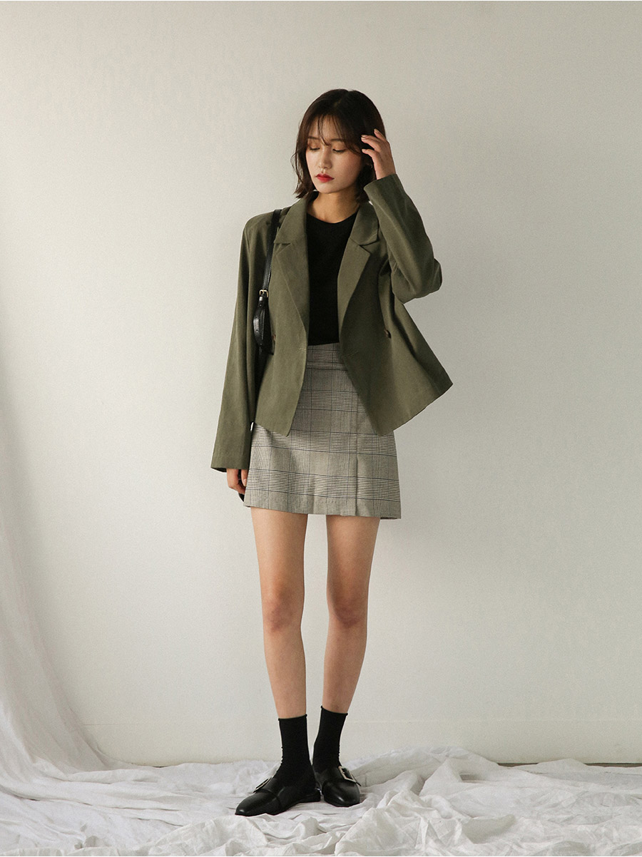 A line check mini skirt skirt short front gingham 