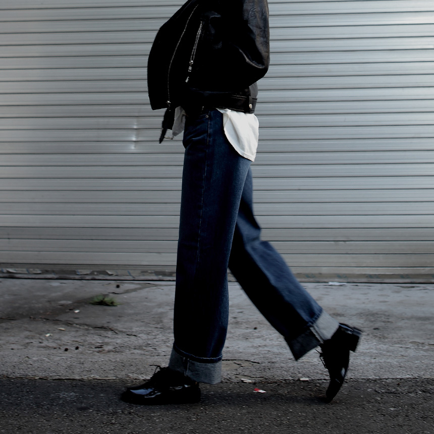 Women Jeans Pants Roll Up Wide Jeans Denim Pants H