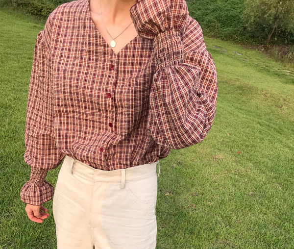 Women Blouses Wearing Delayed Autumn Red Check Blo