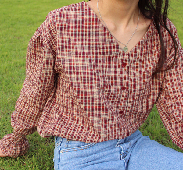 Women Blouses Wearing Delayed Autumn Red Check Blo