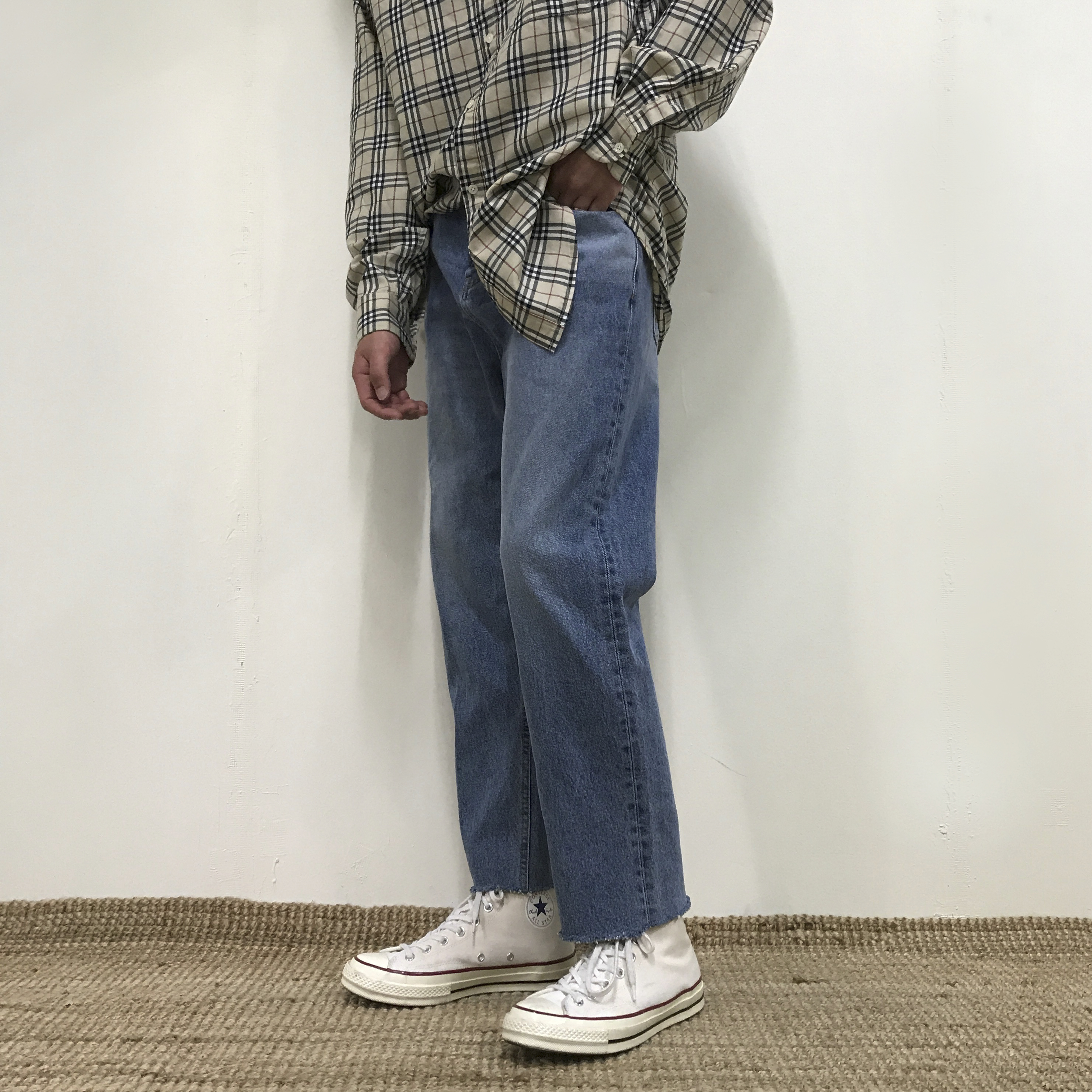 Korea Jeans Pants Crop Cutting Wide Jeans Men's