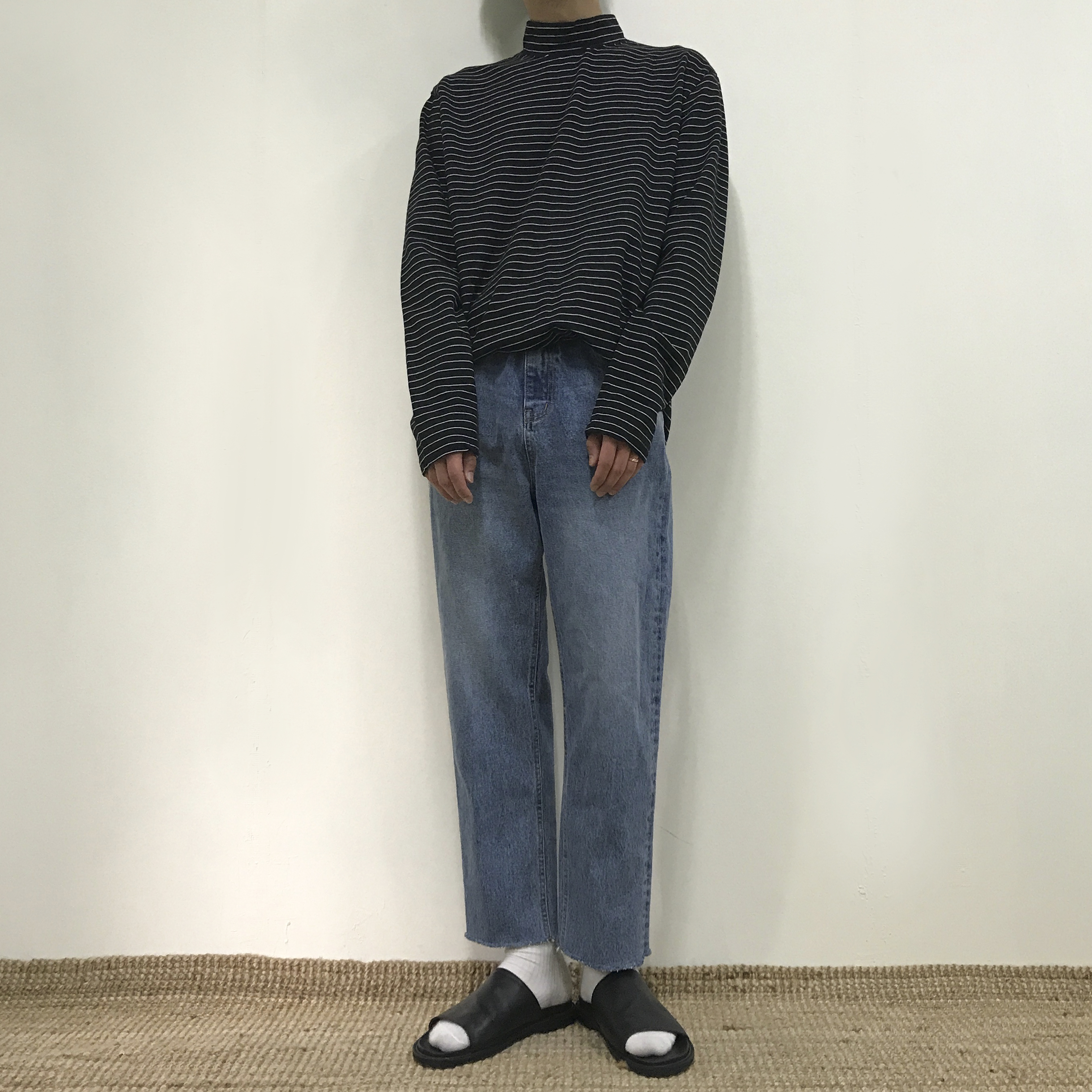 Korea Jeans Pants Crop Cutting Wide Jeans Men's