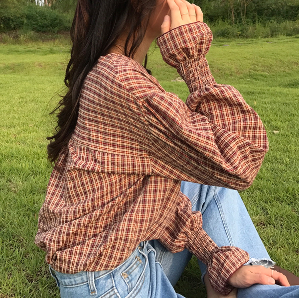 Women Blouses Wearing Delayed Autumn Red Check Blo