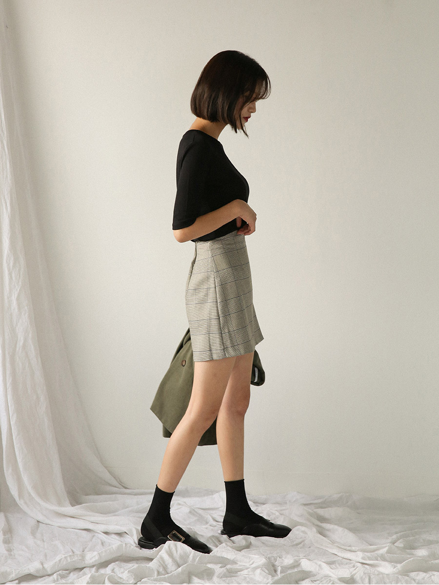 A line check mini skirt skirt short front gingham 