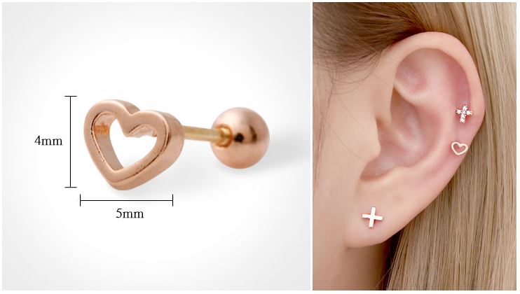 14K Gold Pins Moon, Heart, Cross, Star Earrings 14