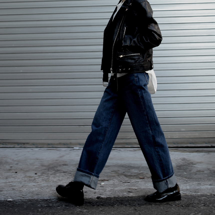 Women Jeans Pants Roll Up Wide Jeans Denim Pants H