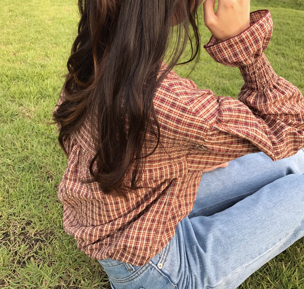 Women Blouses Wearing Delayed Autumn Red Check Blo