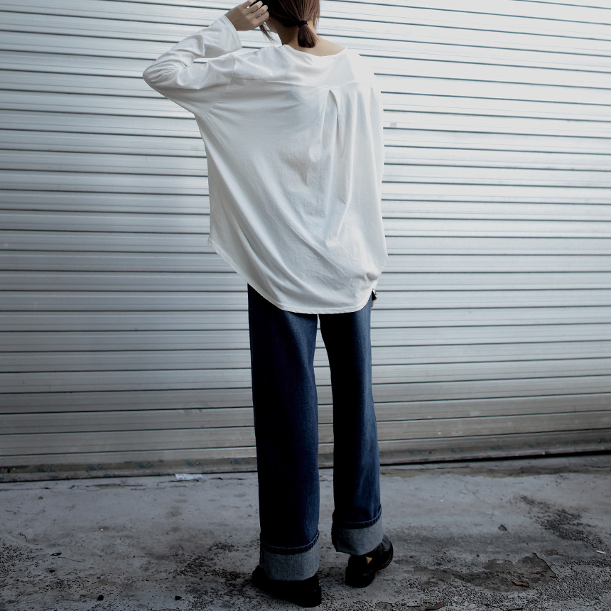 Women Jeans Pants Roll Up Wide Jeans Denim Pants H