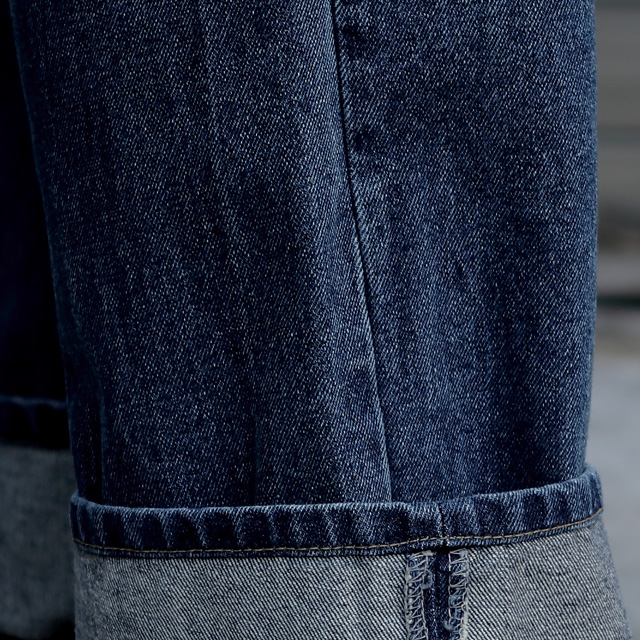 Women Jeans Pants Roll Up Wide Jeans Denim Pants H