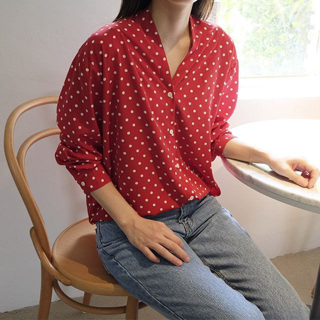 NEW FASHION LADY GIRL Blouse V-neck dot blouse