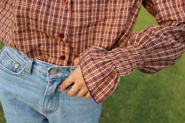 Women Blouses Wearing Delayed Autumn Red Check Blo