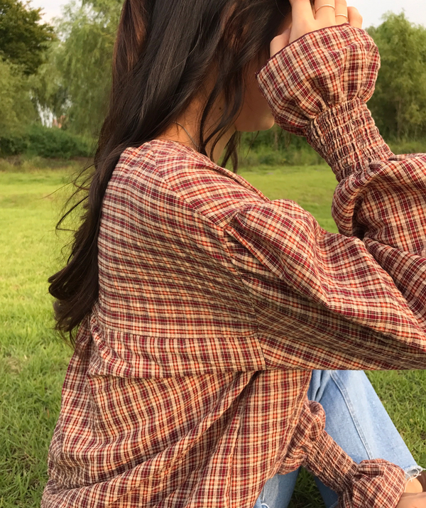 Women Blouses Wearing Delayed Autumn Red Check Blo