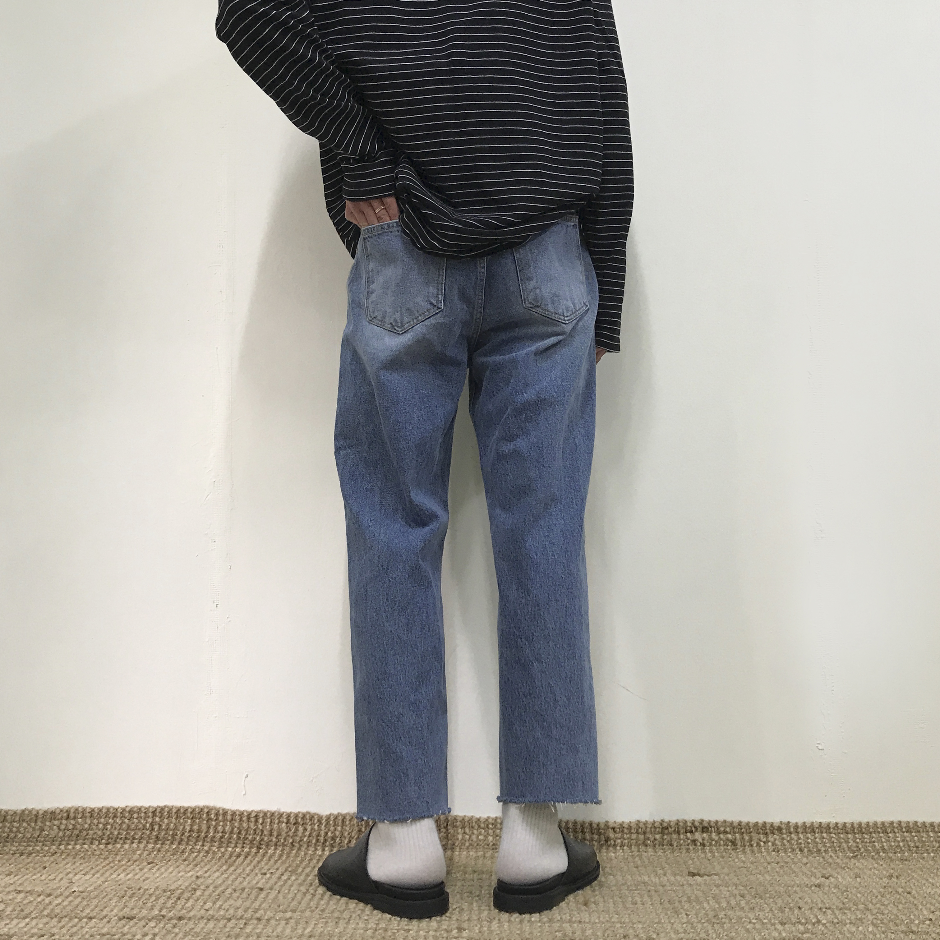 Korea Jeans Pants Crop Cutting Wide Jeans Men's