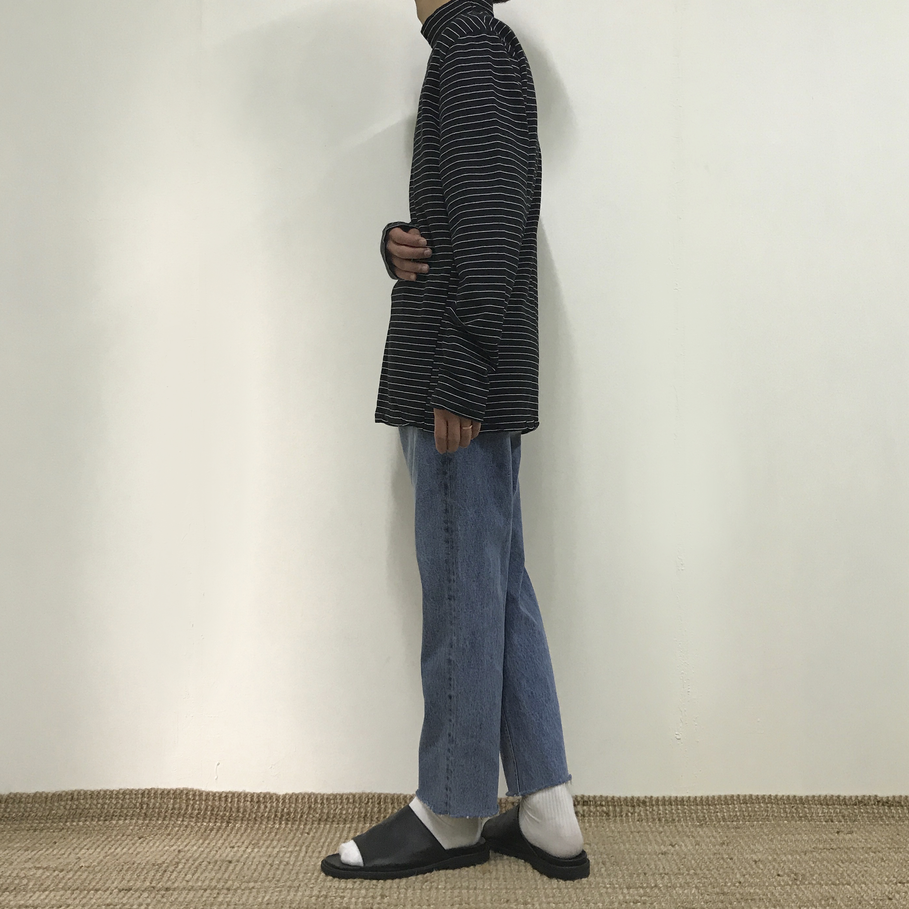 Korea Jeans Pants Crop Cutting Wide Jeans Men's