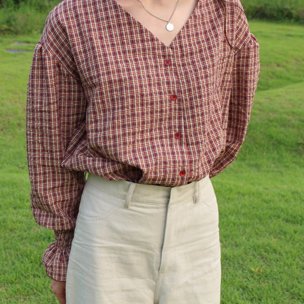 Women Blouses Wearing Delayed Autumn Red Check Blo