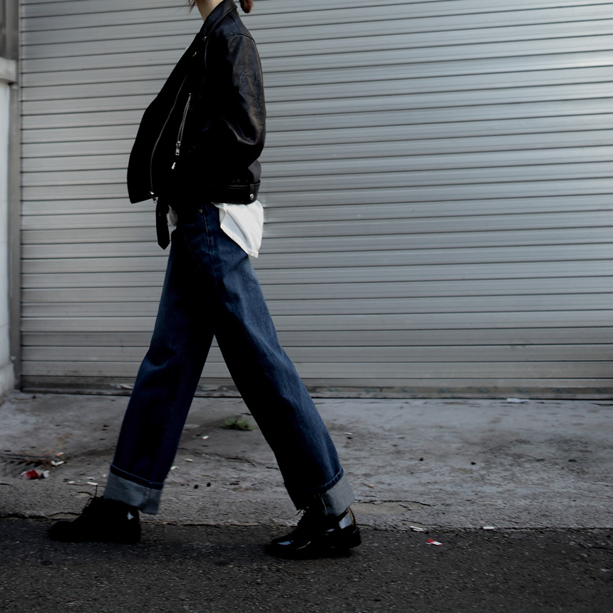 Women Jeans Pants Roll Up Wide Jeans Denim Pants H