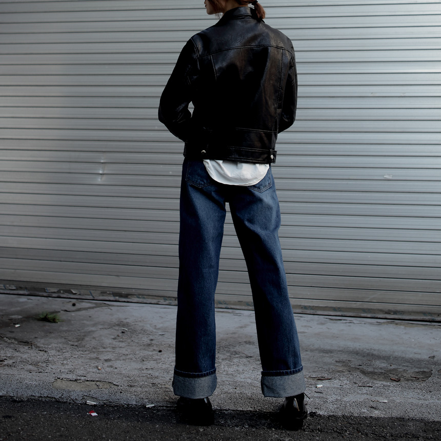 Women Jeans Pants Roll Up Wide Jeans Denim Pants H