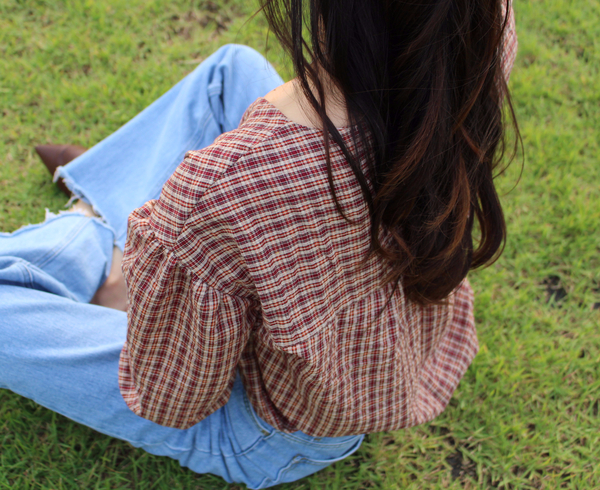 Women Blouses Wearing Delayed Autumn Red Check Blo
