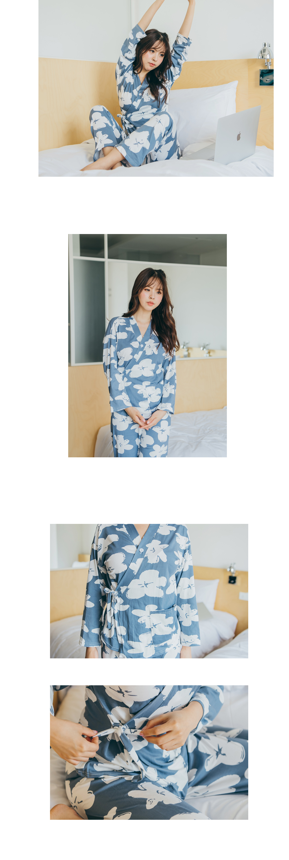 New Sky Blue Flower Yukata long sleeved pajamas