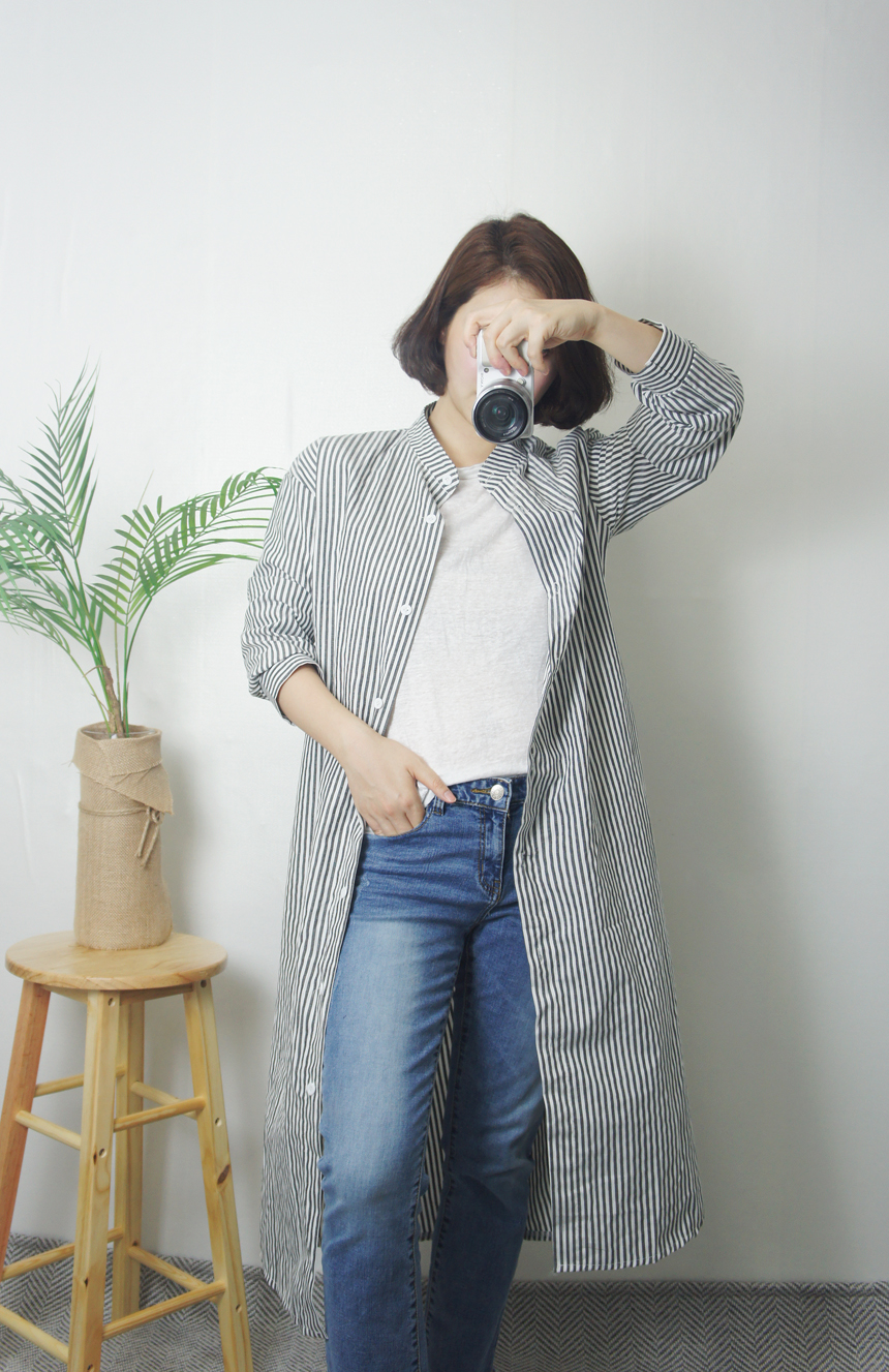 New Stripe Shirt Long Dress One-Piece Waistcoat Se