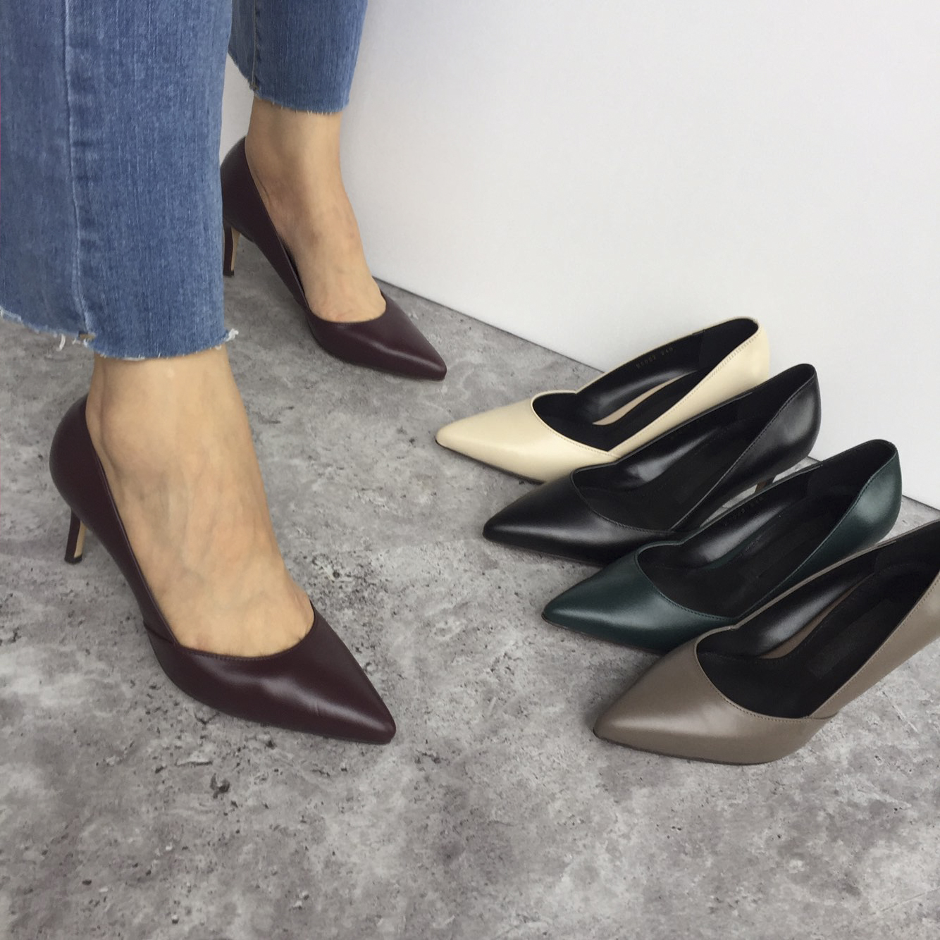 Premium cowhide stiletto mid heel 7cm handmade sho