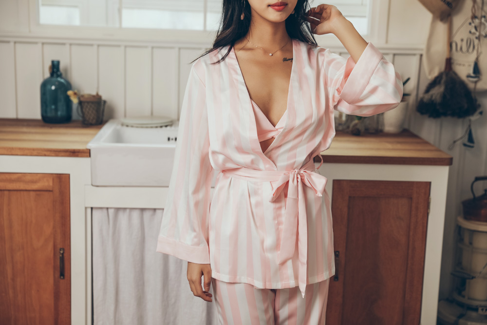 New Karen Stripe Pajamas 4-piece set Women's pa