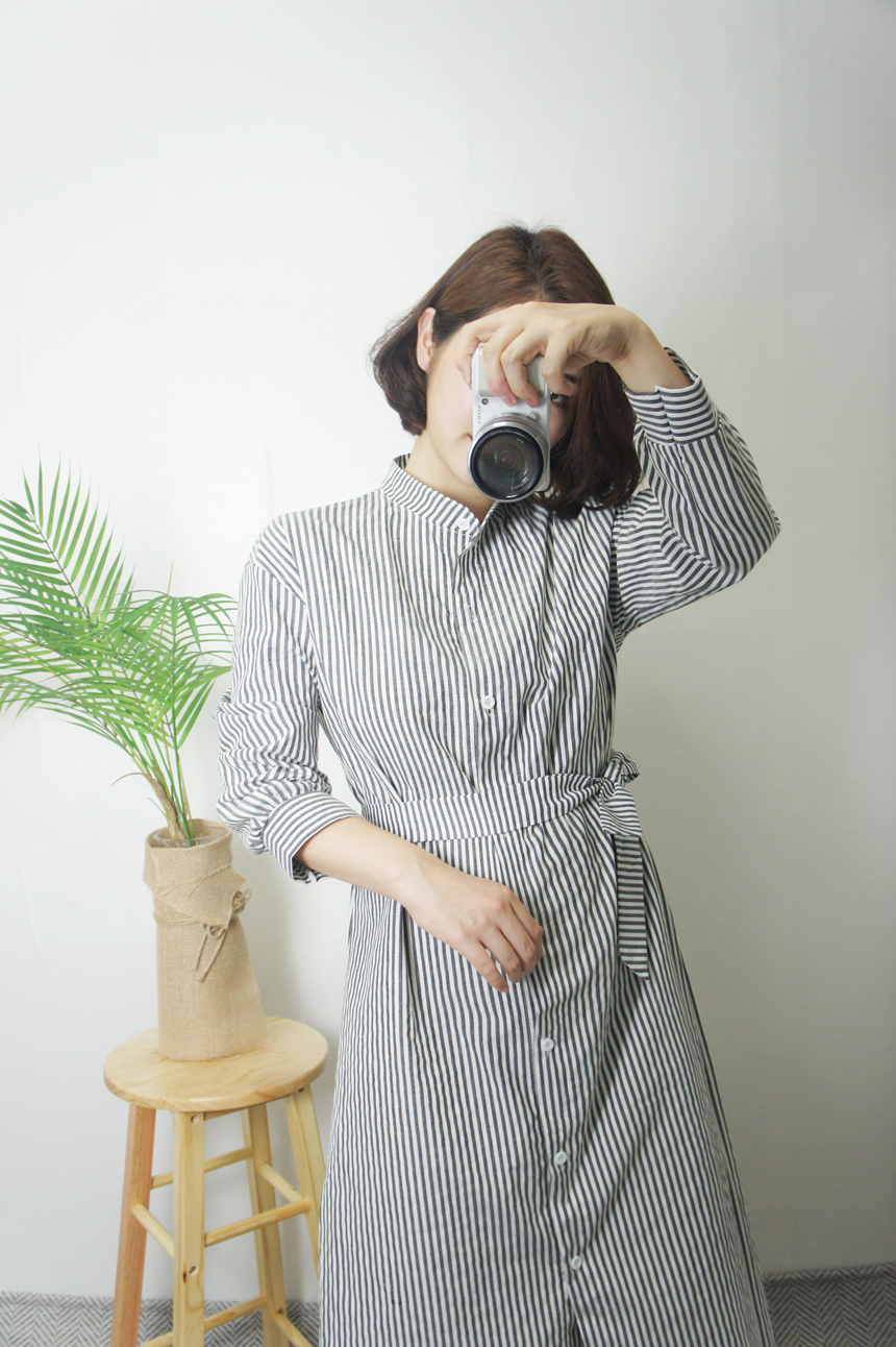 New Stripe Shirt Long Dress One-Piece Waistcoat Se