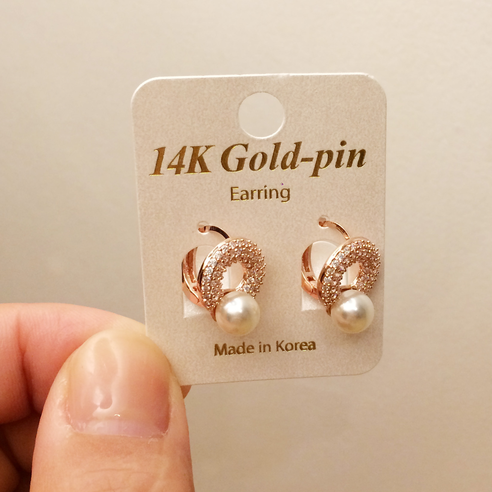 Gold Pin Circle Pearl One-Touch Earrings 14k Women