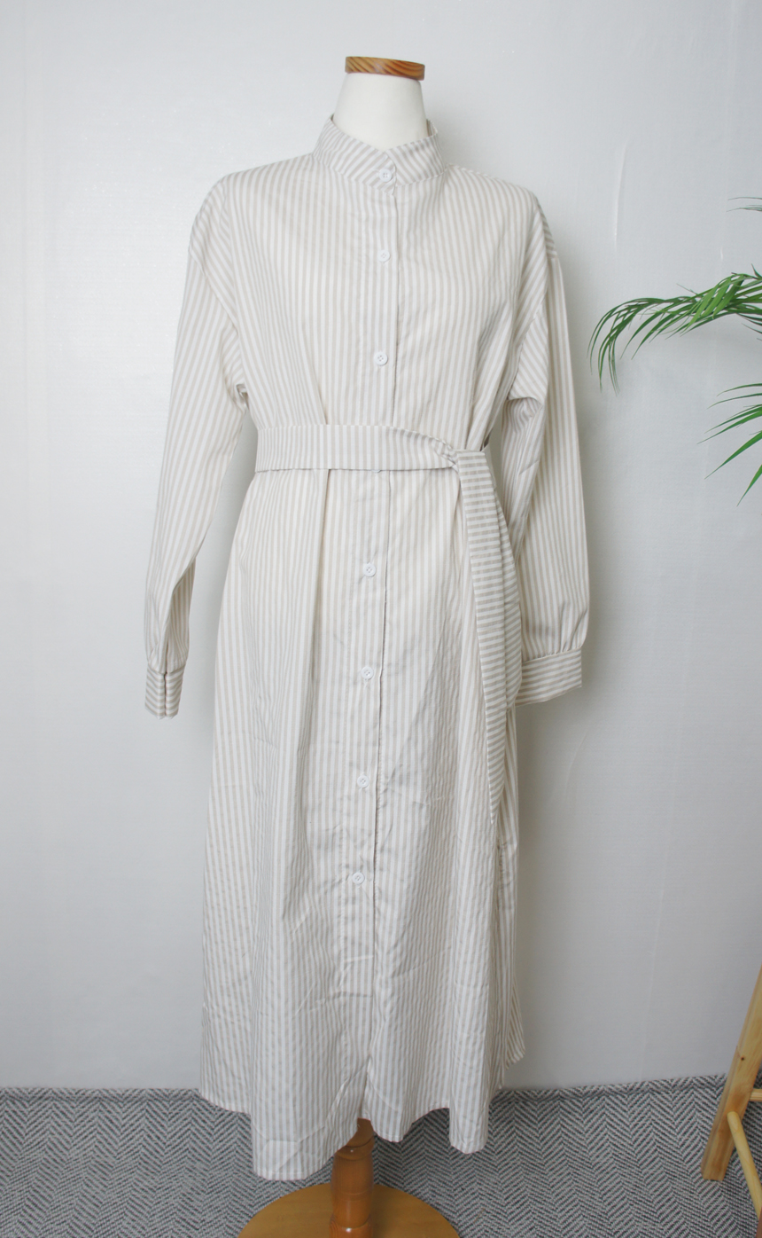New Stripe Shirt Long Dress One-Piece Waistcoat Se