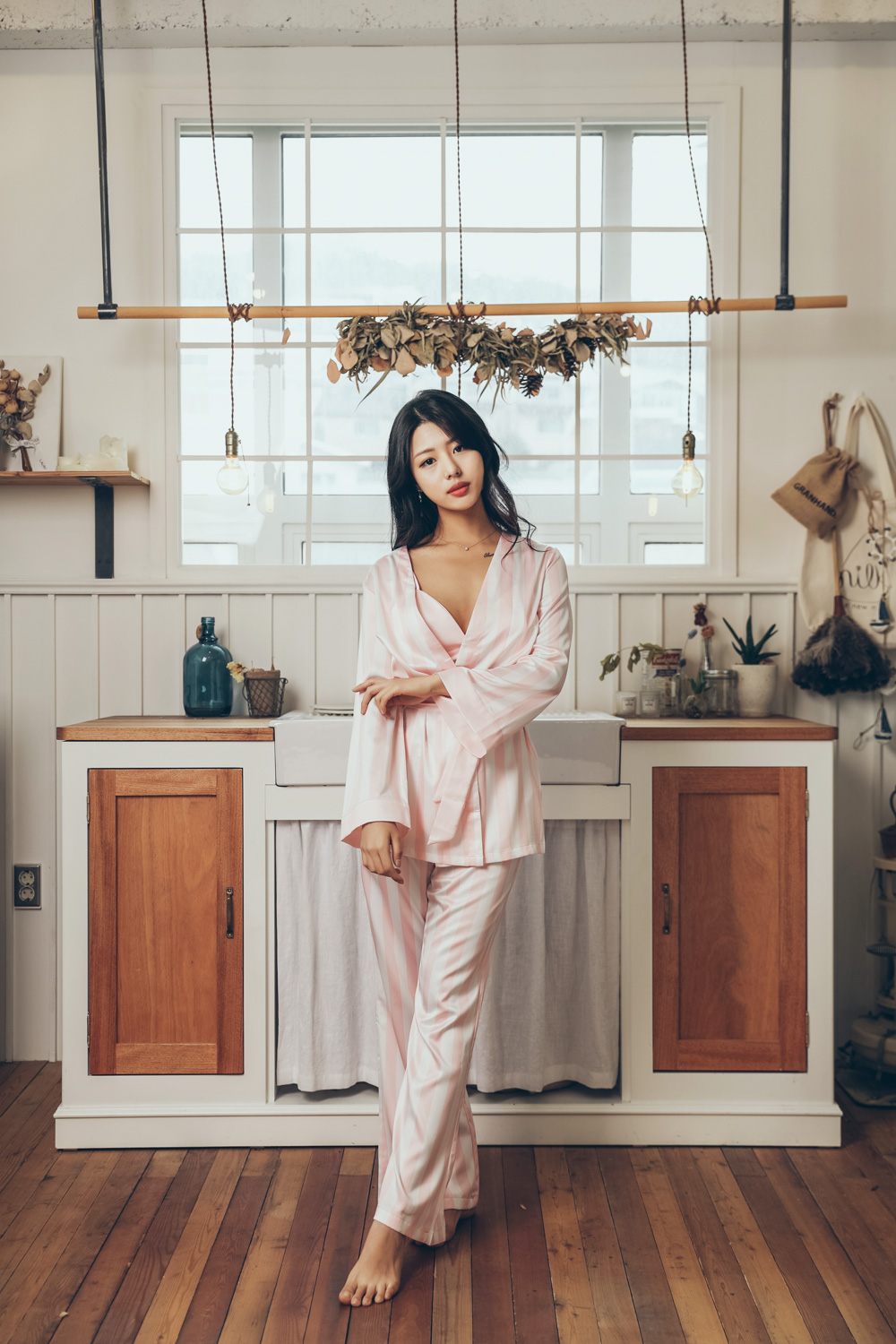 New Karen Stripe Pajamas 4-piece set Women's pa