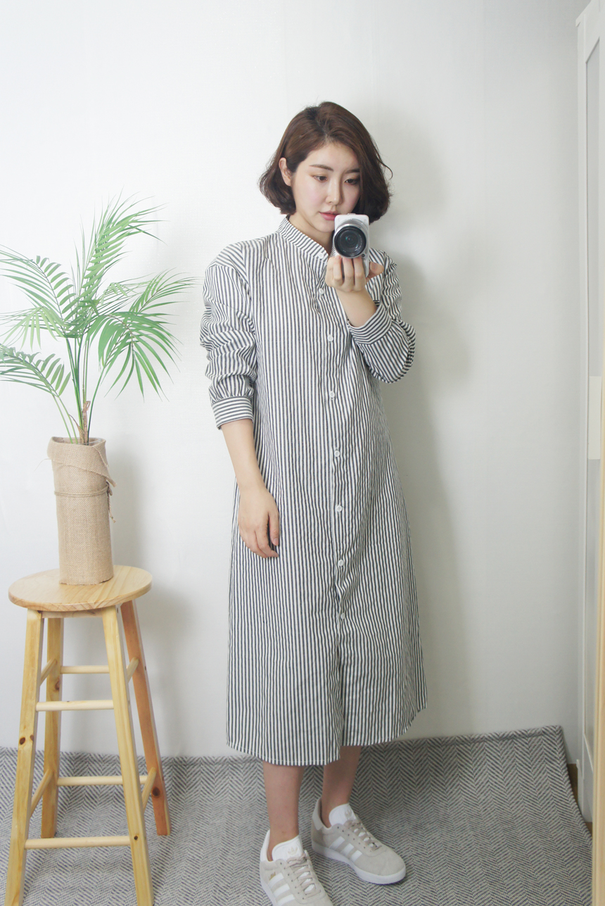 New Stripe Shirt Long Dress One-Piece Waistcoat Se