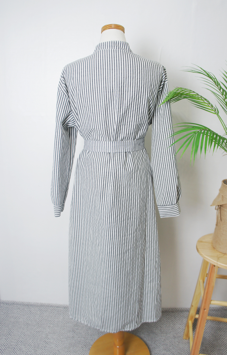 New Stripe Shirt Long Dress One-Piece Waistcoat Se