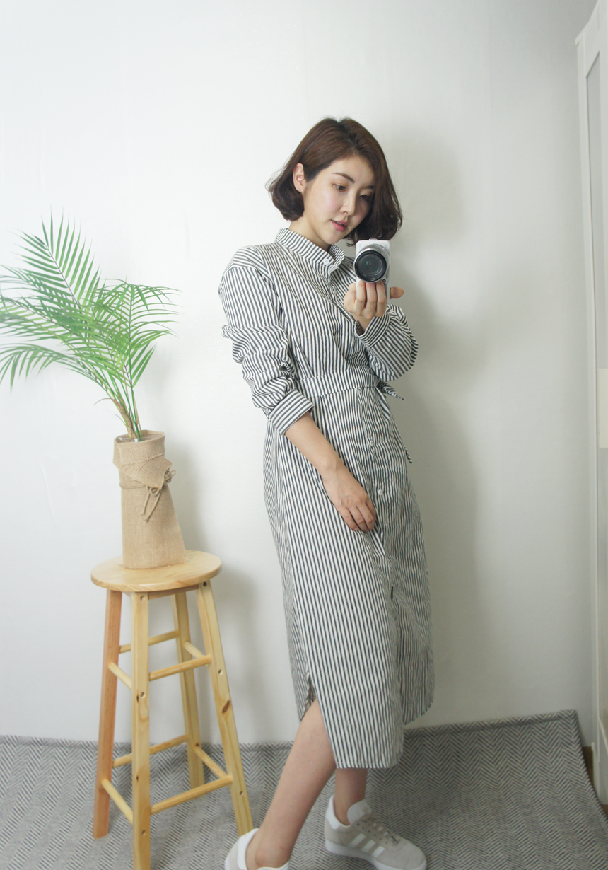 New Stripe Shirt Long Dress One-Piece Waistcoat Se